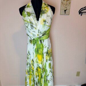 Carmen Marc Valvo Floral Maxi Dress Pleated Skirt Halter top Size 4